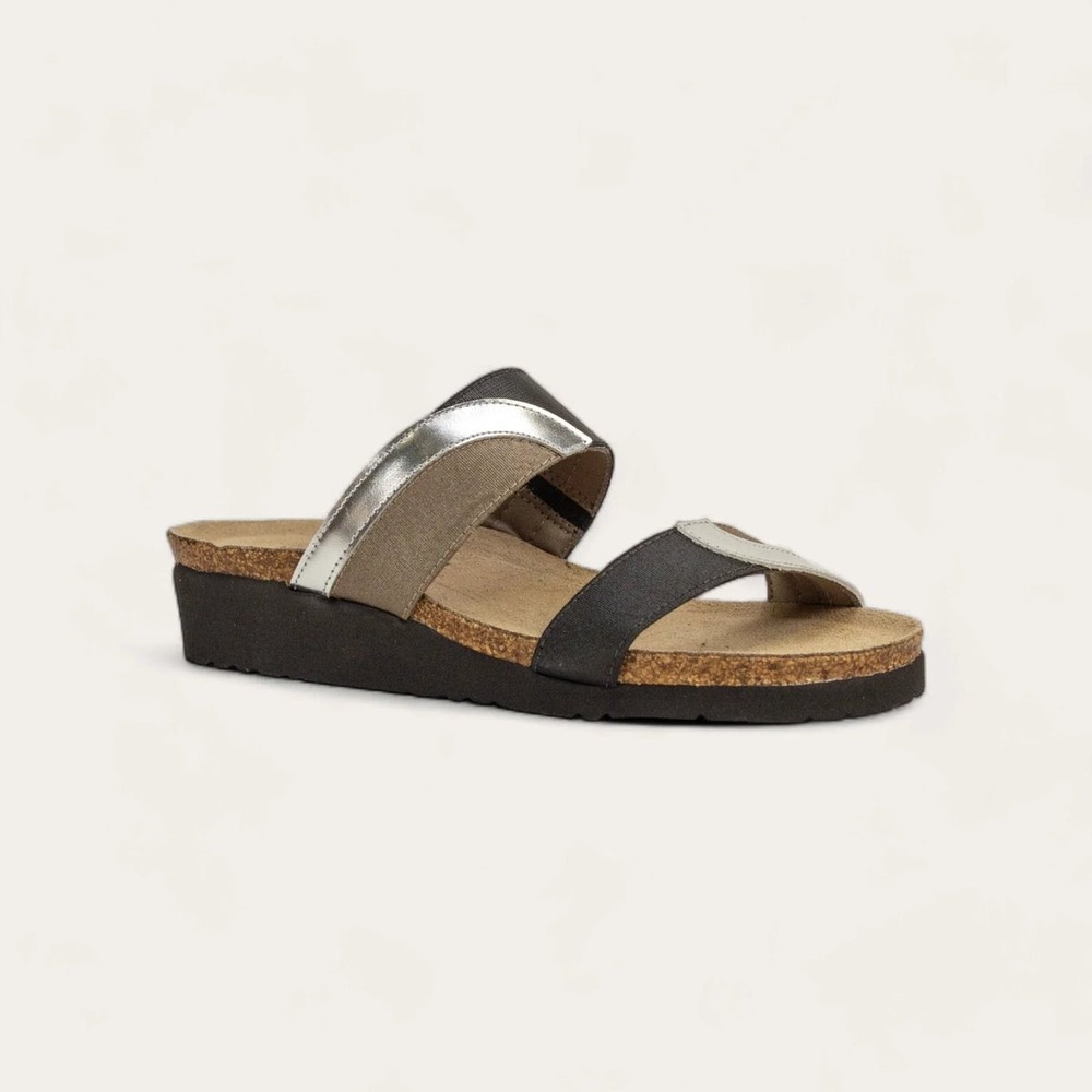 NAOT Frankie Black Silver Slide Sandals Women 41 US 9.5-10 Wedge Comfort